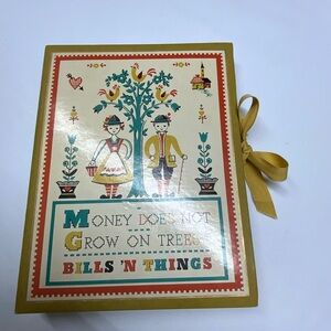 Vintage Mid-century Bill Organizer File- Money Does Not Grow On Trees Folk Art